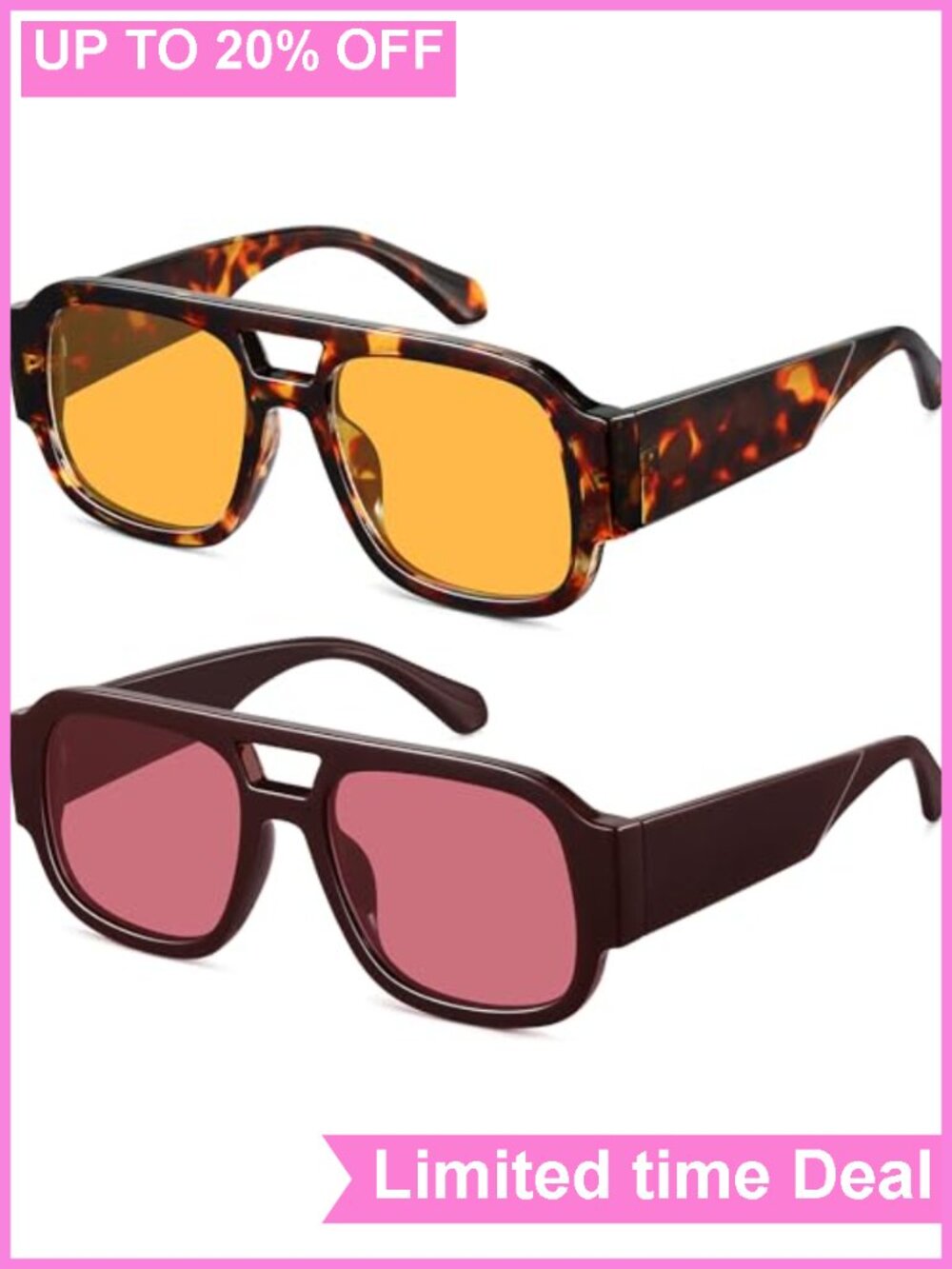Square Aviator Sunglasses Y2K Double Bridge UV400 Women Men